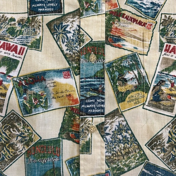 REYN SPOONER Hawaiian Post Cards Print Men's Shirt Size Large - Picture 7 of 7